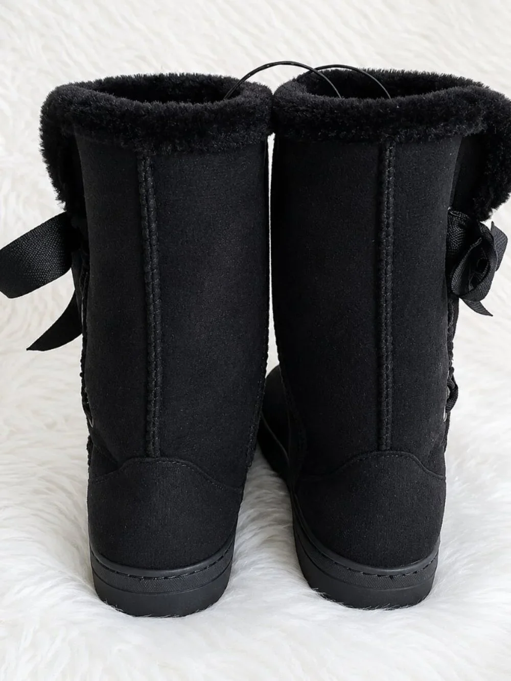 Chatties Chatz Black Mid-Calf Microsuede Faux Fur Trim Winter Boots SZ 5/6